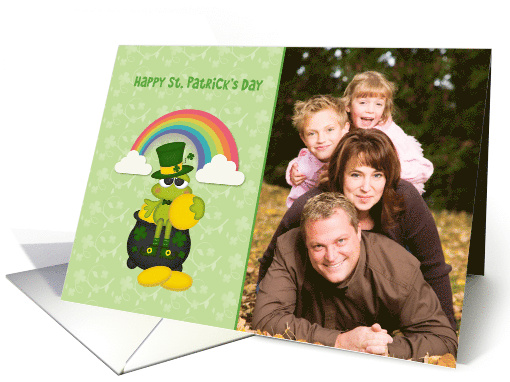 Saint Patrick's Day Frog, Pot of Gold with Rainbow, Photo card