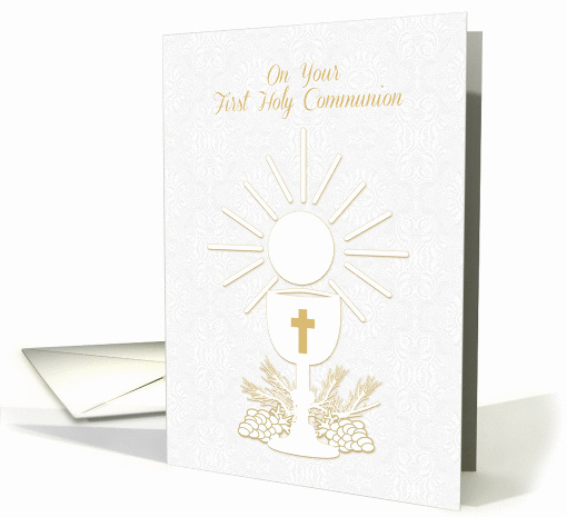 White and Gold Chalice, First Holy Communion Congratulations card