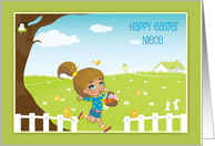 Spring Scene, Little Girl, Happy Easter Niece card