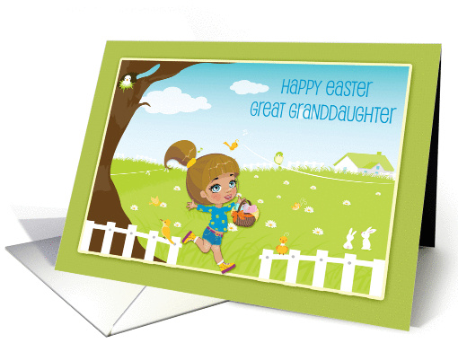 Spring Scene, Little Girl, Happy Easter Great Granddaughter card