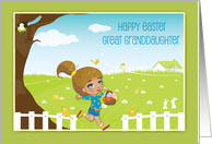 Spring Scene, Little Girl, Happy Easter Great Granddaughter card