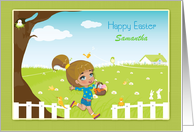 Spring Scene, Little Girl, Happy Easter Customize Name card