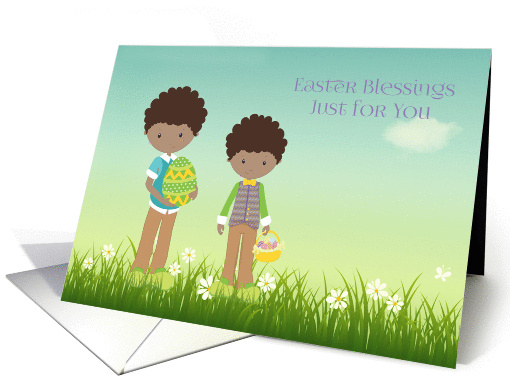 Easter Blessings, Spring Flowers, Two Dark Skinned Boys card (1365560)