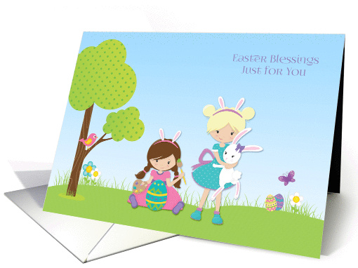 Easter Blessings, Spring Scene, Two Girls card (1365730)