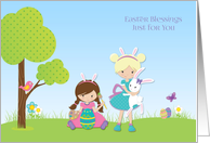 Easter Blessings, Spring Scene, Two Girls card