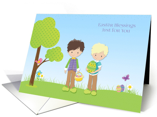 Easter Blessings, Spring Scene, Two Boys card (1365732)