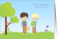 Easter Blessings, Spring Scene, Two Boys card
