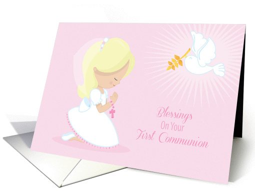 First Communion, Blonde Girl, Pink card (1369192)