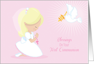 First Communion, Blonde Girl, Pink card