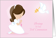 First Communion, Brunette Girl, Pink card