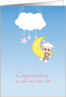 Congratulations New Baby Girl, Lamb, Moon, Cloud card