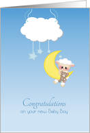Congratulations New Baby Boy, Lamb, Moon, Cloud card