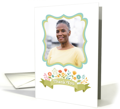 Green Ribbon Tag, Flowers, Thank You Photo card (1373360)
