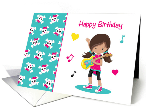 Guitar Playing Girl, Cute Skull & Crossbones, Birthday card (1379440)