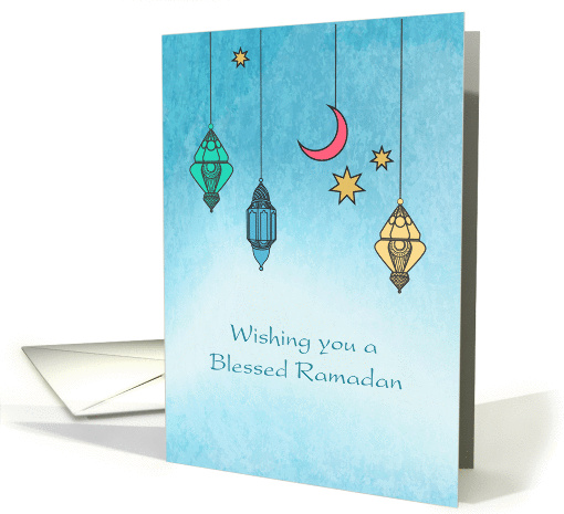 Ramadan Lanterns, Blue Watercolor card (1379856)