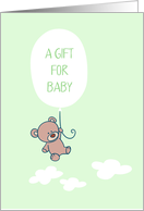 Bear with Balloon, Gift for Baby, Gender Neutral Green card