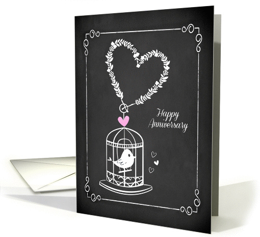 Birdcage, Heart, Chalkboard, Happy Anniversary card (1390818)