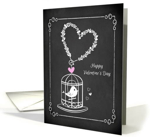 Valentine's Day with Chalkboard and Bird in Birdcage card (1390960)