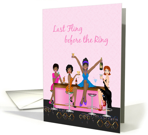 Bachelorette Girl's Night Out, Bar Scene, African American Bride card