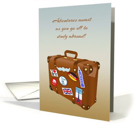 Bon Voyage, Studying Abroad, Suitcase with Travel Stickers card