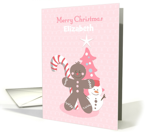 Christmas Gingerbread in Pink, Customize for Girl card (1393250)