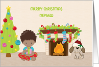 Christmas Morning, African American Boy, Nephew card