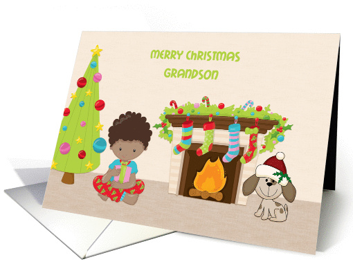 Christmas Morning, African American Boy, Grandson card (1394050)