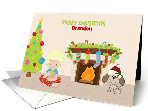 Christmas Morning, Customize Name, Blonde Boy card (1394060)