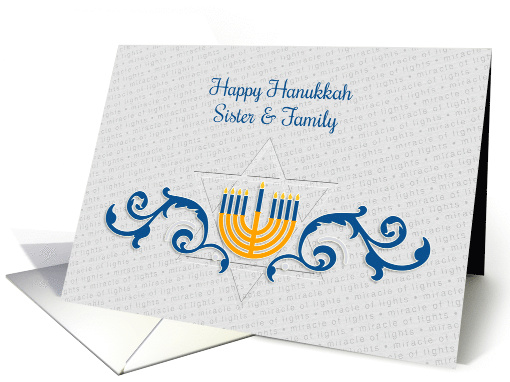 Happy Hanukkah, Sister & Family, Menorah with Star of David card