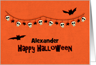 Skull and Star Garland with Bats, Happy Halloween, Personalize card