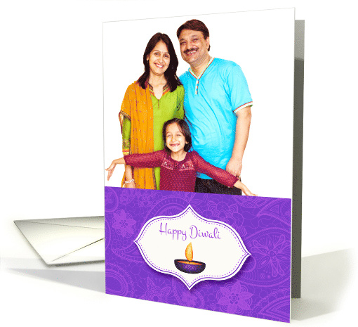 Purple Paisley with Diya, Diwali Photo card (1397762)