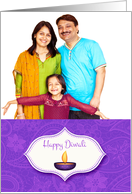 Purple Paisley with Diya, Diwali Photo Card