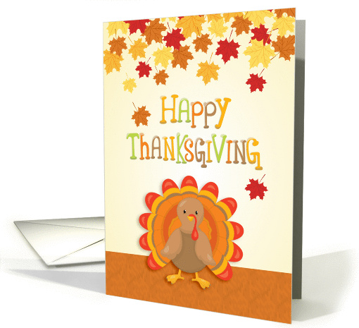 Thanksgiving Turkey with Autumn Leaves card (1400198)