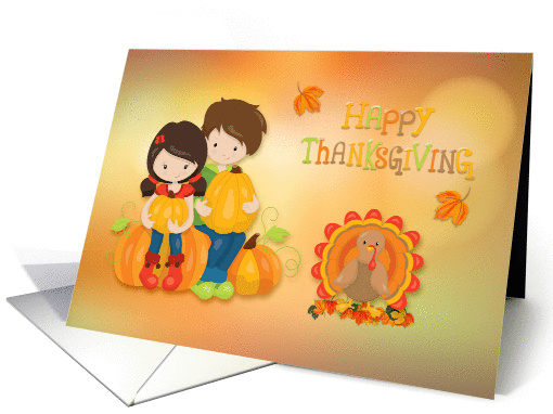 Thanksgiving Turkey with Children and Pumpkins card (1400832)