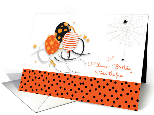 Halloween Birthday Balloons, Spider Web and Spiders card (1400994)