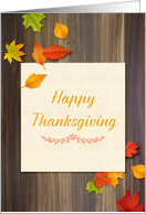 Thanksgiving Autumn Leaves, Wood Look Background card