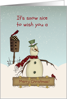 Rustic Snowman with Cardinals, Merry Christmas card