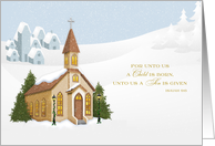 Winter Church and Village, Religious Christmas card