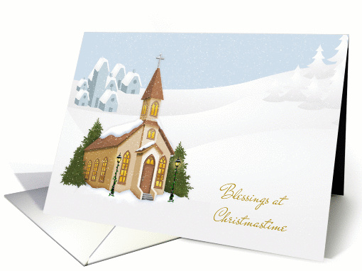 Winter Church and Village, Christmas Blessings card (1404808)