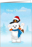 Polar Bear and Penguin, Merry Christmas card