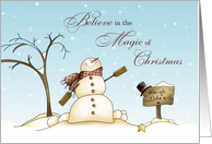 Snowman Scene, Believe - Christmas card