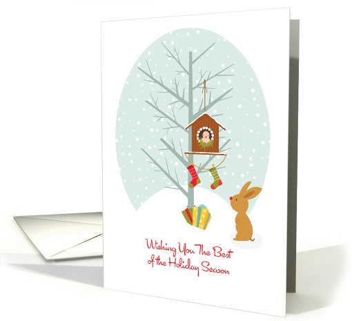 Winter Birdhouse with Rabbit - Happy Holidays card (1406234)