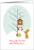 Winter Birdhouse with Rabbit - Happy Holidays card
