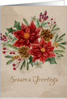 Vintage Look Watercolor Poinsettias - Season’s Greetings card