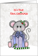 Holiday Mouse with Gift Box - First Christmas card