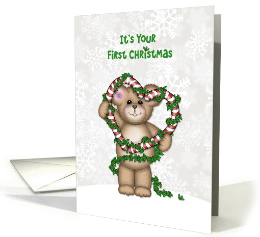 Bear with Candy Cane Heart and Holly - First Christmas card (1406364)