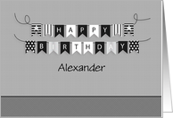 Black and White Birthday Banner, Customizable card