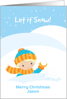 Boy with Snowball, Let it Snow, Christmas, Customize card