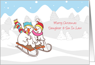 Snow Couple on Sled, Christmas for Daughter, Son In Law card