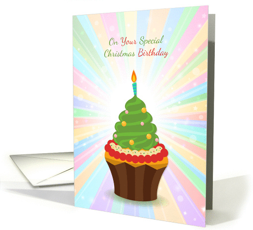 Christmas Cupcake with Candle, Birthday on Christmas card (1408740)
